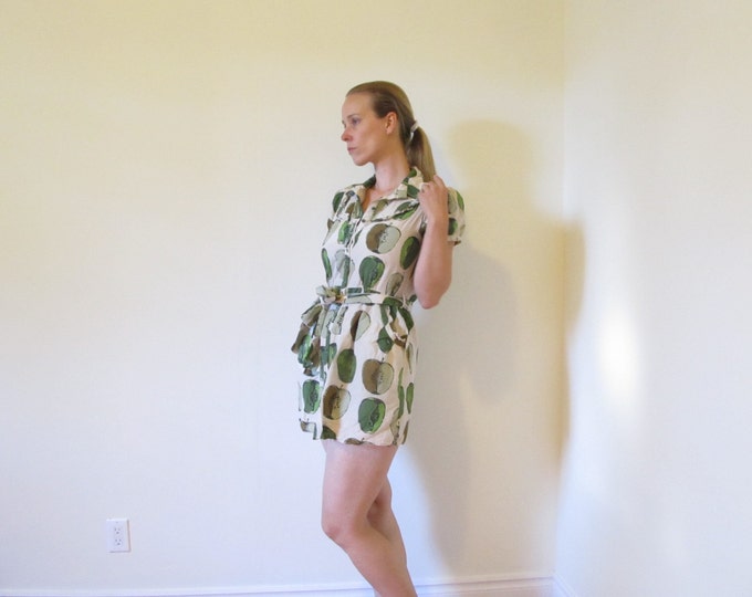 Forever green apple dress, silk and cotton mixed fabric, spring summer beach dress, short dress or long top size M