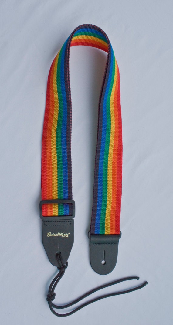 Guitar Strap Rainbow Nylon Solid Leather Ends Fits All