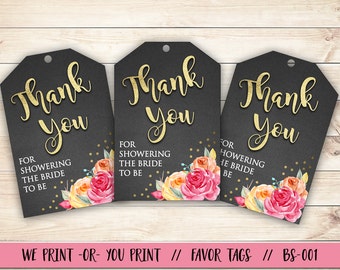 Bridal Shower Favor Tag, Brunch and Bubbly Bridal Shower, Bridal Shower Gift Tag, Chalkboard Gold Favor Tag, Floral Gift Tag