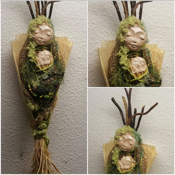  Green Kitchen Witch  Shabby Chic Decor OOAK ART DOLL