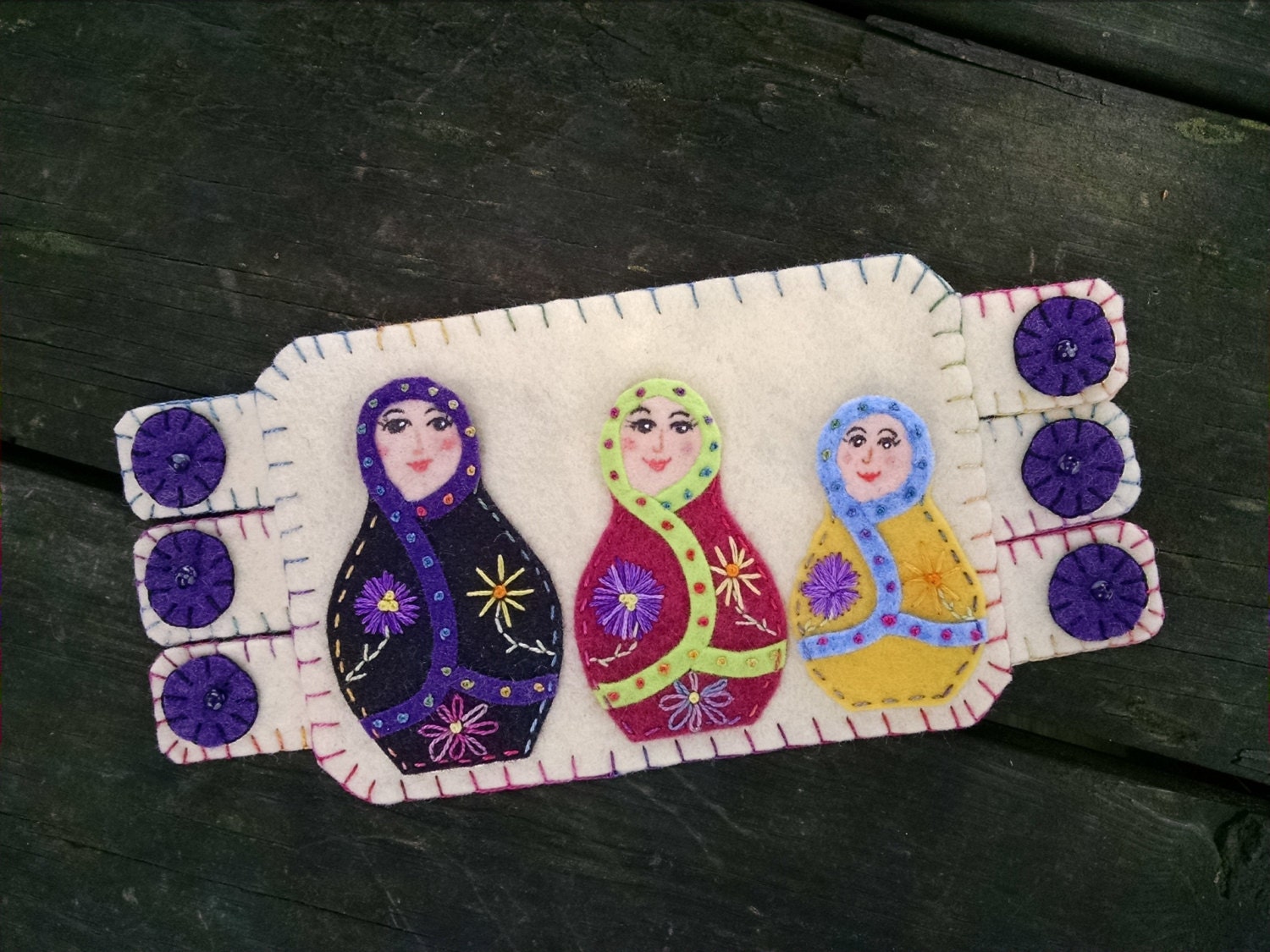 Fiber Art Nesting Dolls Embroidery Art Wool Felt Coaster