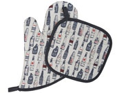 Beer Bottles Oven Mitt and Pot Holder Set