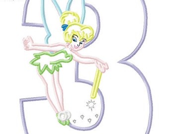 TlNKERBELL 3 Birthday Princess Machine Embroidery Applique Design Pattern 5x7 6x10 7x11 INSTANT DOWNLOAD