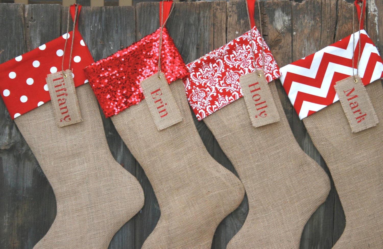 Family Christmas Stockings Red Christmas Stockings Burlap