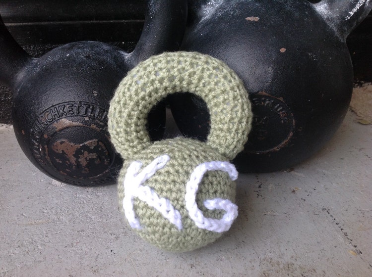 Kettlebell Crocheted Fitness Baby Rattle Toy Green by ellabelli