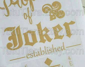 READY to SHIP, DIY Harley Quinn Jacket, Suicide Squad Property of Joker Gold Vinyl Iron-On Applique Cosplay Halloween Costume, Iron-on only