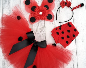 Baby Girl Halloween Costume - Ladybug Tutu Costume - Girl Ladybug Tutu - Tutu, Antenna Headband and Wings