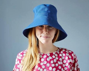 ON SALE - Retro Sun Hat in Royal Blue Canvas - Women's Sun Hat