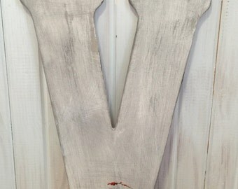 Large Wooden Letter ~ 18" ~ Distressed Cottage Chic ~ Letter V ~ in Soft White ~ Pick your Letter and color