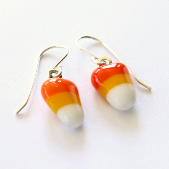 Candy Corn Earrings Candy Corn Jewelry Fused Glass Jewelry