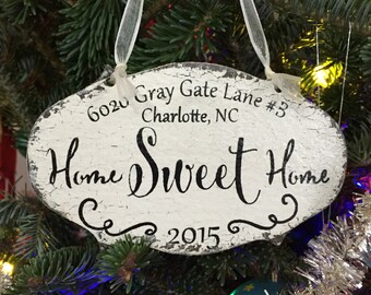 HOME SWEET HOME, New Home Address Ornament, Wood Christmas Ornaments, Family Christmas Ornaments, 3 1/4 x 5 1/2
