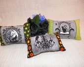 Halloween Ornamental Mini Pillows Set of Three Wolf Raven Black Cat