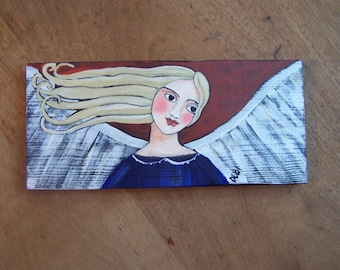 Angel Painting Original, one of a kind Folk Art Painting Americana FREE SHIPPING