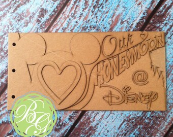 HONEYMOON Scrapbook chipboard album BLANK DIY for wedding memories, Newlywed gift, Disney honeymoon photos 6pg