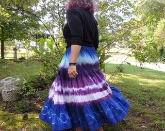 Dupioni Silk Shibori Skirt, Handmade and Dyed by 1000 Colors