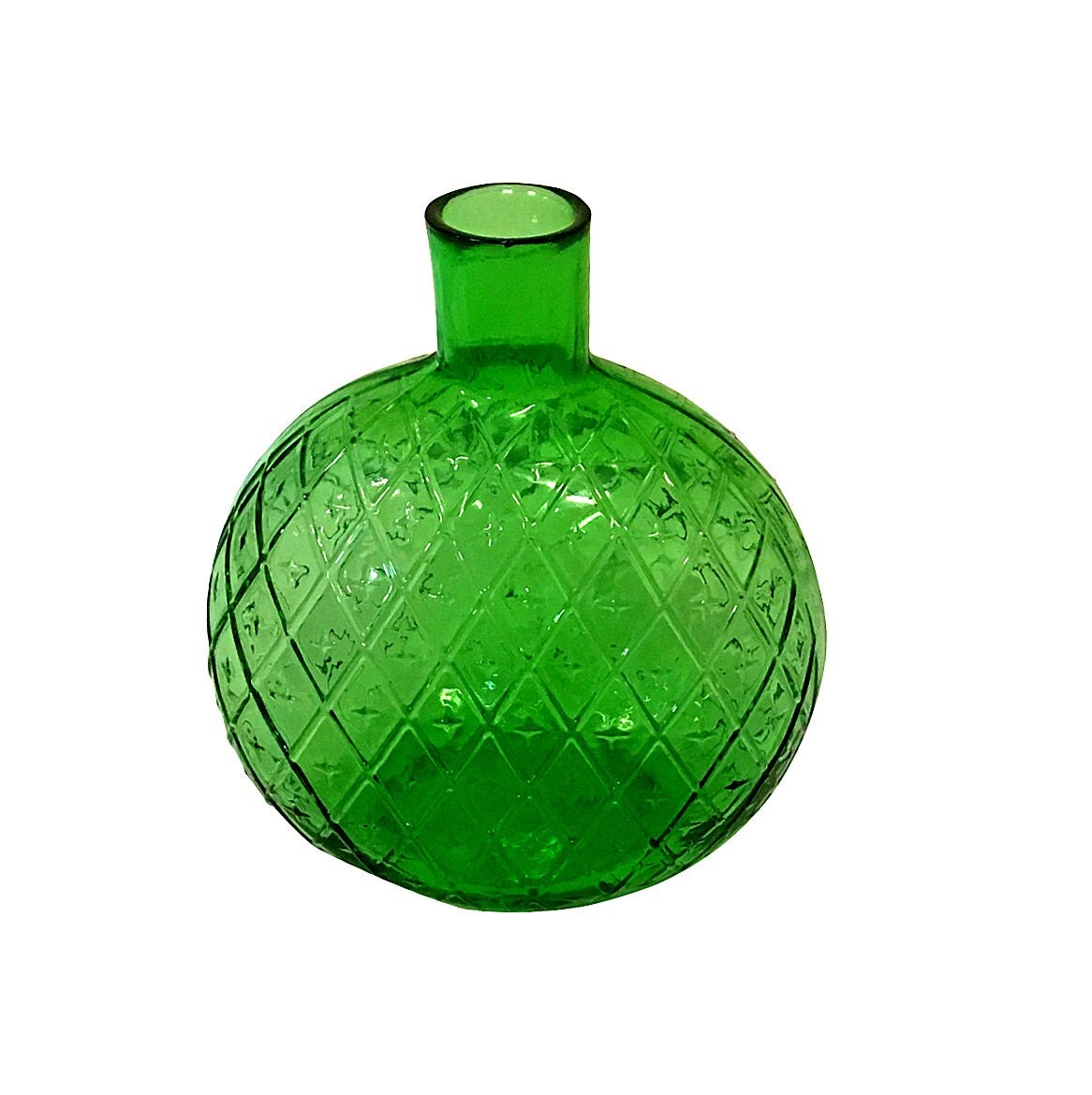 Old Green Glass Diamond Pattern Bottle Vintage by BarnOwlGoods