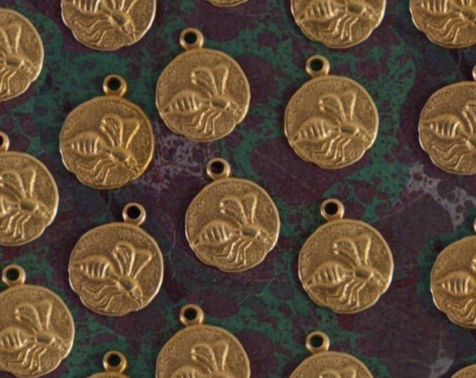 24 Small Round Brass Bee Charms
