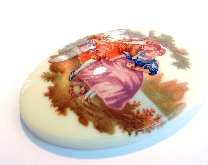 Large Vintage Acrylic Oval Cameo with Scene