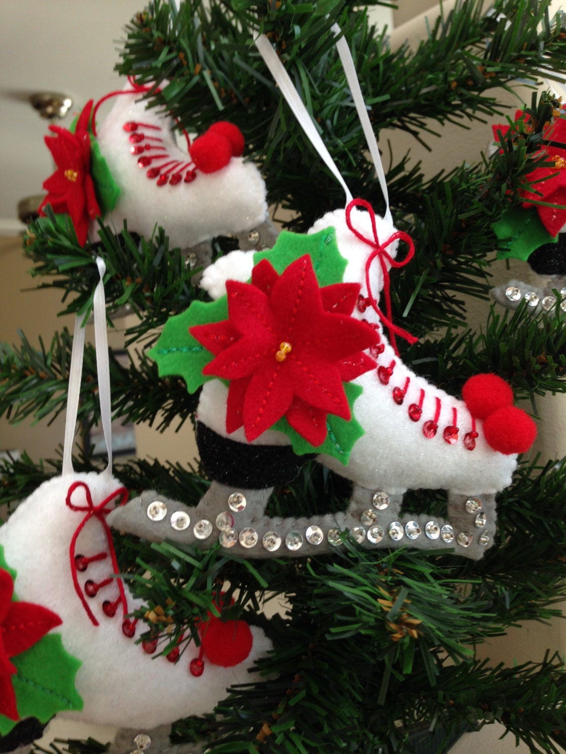 Felt Figure Skating Ice Skating Christmas Ornament White