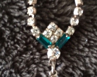Vintage clear rhinestone choker with blue accents
