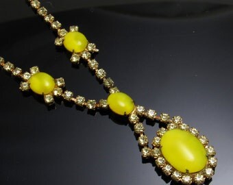 Yellow Rhinestone Necklace Vintage Jewelry N6697