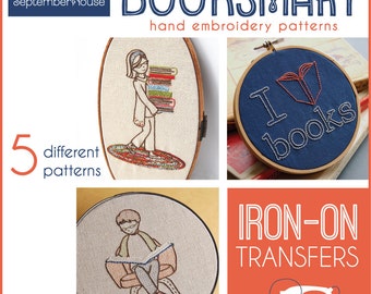 Iron On Embroidery Patterns Booksmart transfers for hand embroidery, Back to School, Dorm Decor, DIY, Modern embroidery patterns