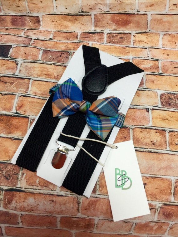 Little Boys Bow Tie and Suspender Set Fall Plaid