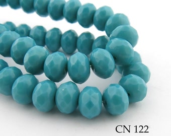 9mm Czech Rondelle Glass Beads, Opaque Turquoise, Faceted Rondelle (CN 122) 12pcs BlueEchoBeads