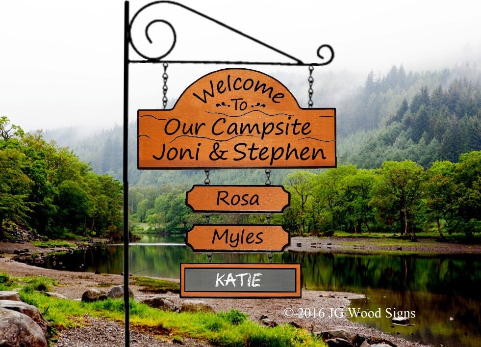 Campsite Sign w/ 2 add on signs w chalkboard add by JGWoodSignsII