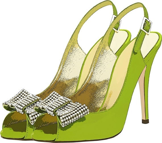 green rhinestone bow womens high heel shoes clip art digital
