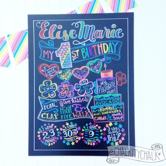 Rainbow Birthday Chalkboard First Birthday by ChalkityChalk
