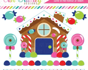 Gingerbread House Clipart Christmas Holiday Digital Clip Art Graphics Candy Borders and Lollipops Instant Download