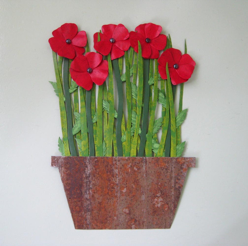 Metal wall art large flower sculpture Poppies Kitchen wall art