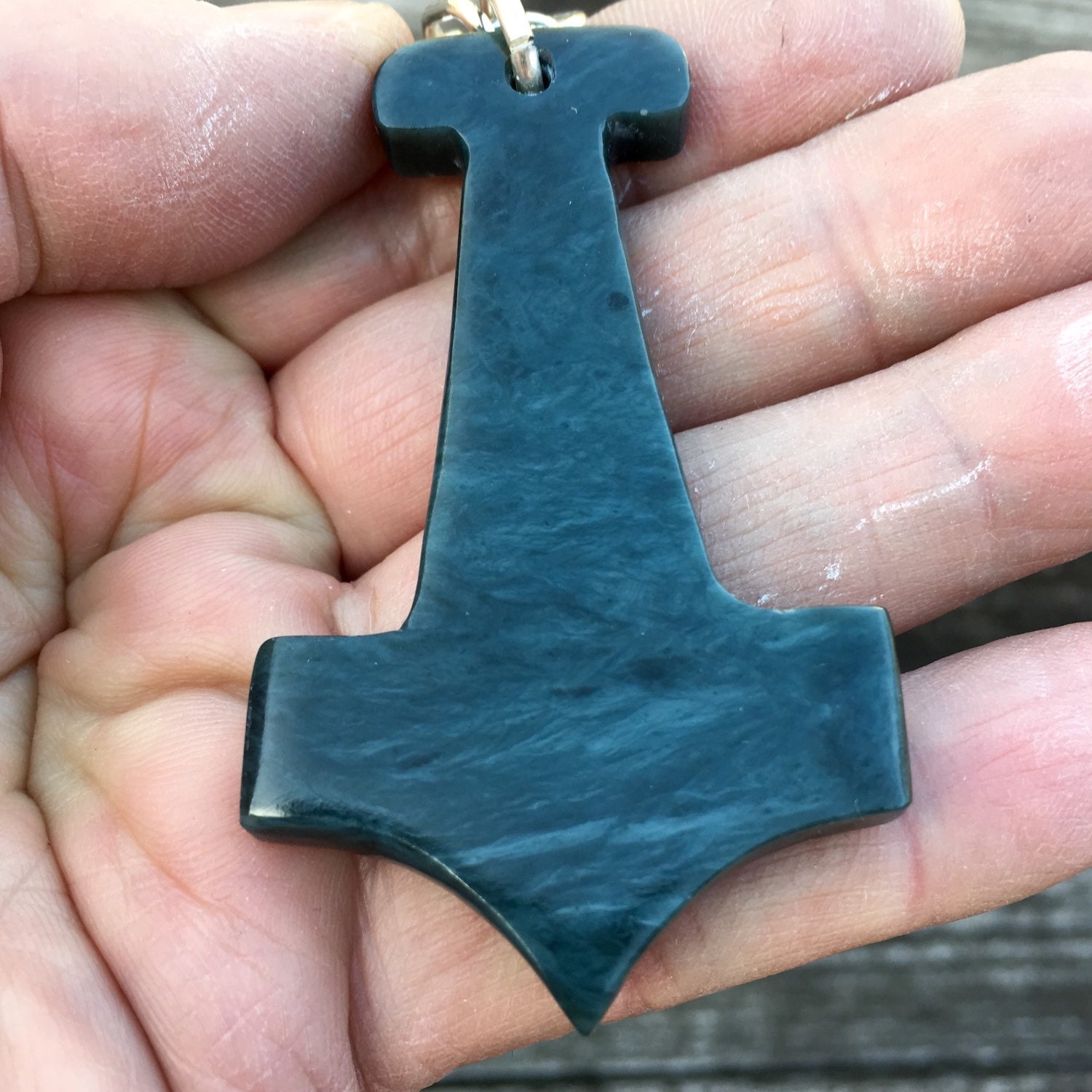 Blue Nephrite Jade Thors Hammer Pendant