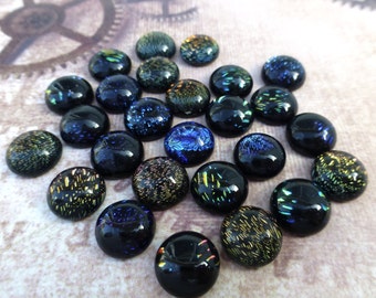 Pack of 10 Dichroic Glass Cabochons 10 mm Mix Pattern
