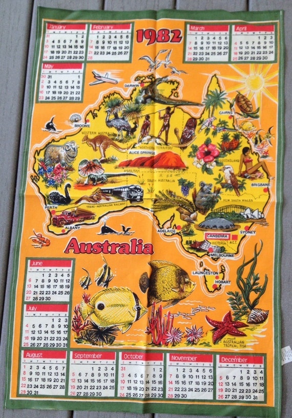 Australia 1982 Calendar Tea Towel