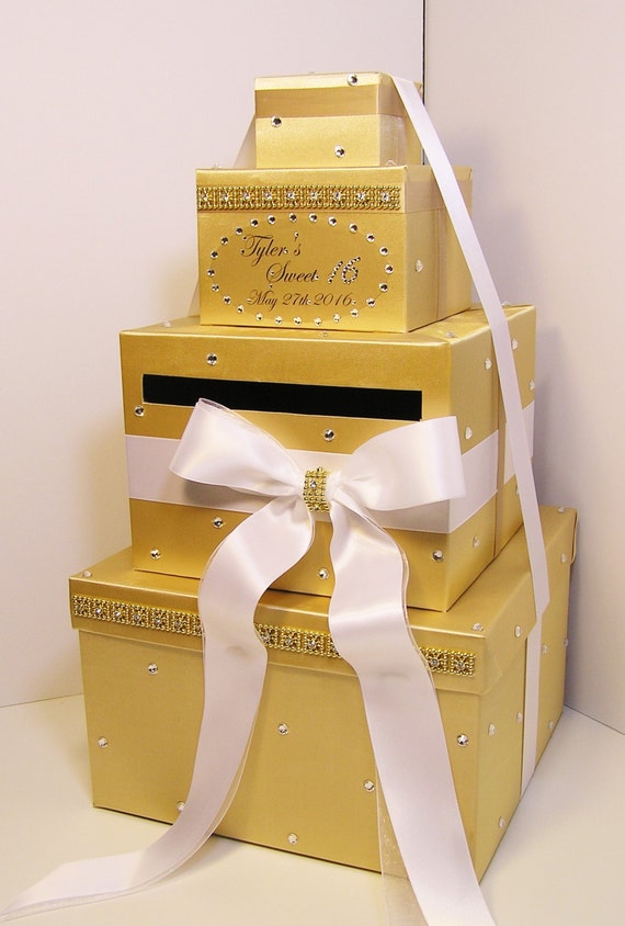 Quinceañera / Sweet 16 / Birthday /Wedding Card Box Gold and