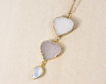 50% OFF SALE - Gold White Druzy Layering Necklace - White Opalite - Choose Your Druzy Pendant