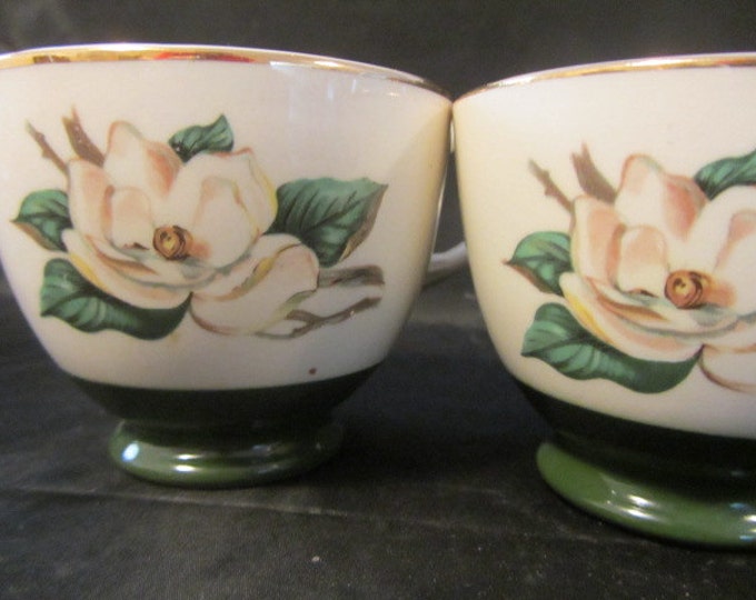 Pair Vintage Homer Laughlin and Lifetime China Jade Rose Cups, Coffee Cups, Tea Cups, Display Cups, Replacement China