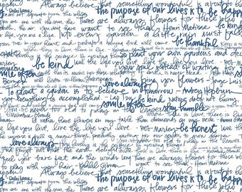 LAMINATED COTTON Fabric by the yard "Exclusive" Riley Blake Garden Text White
