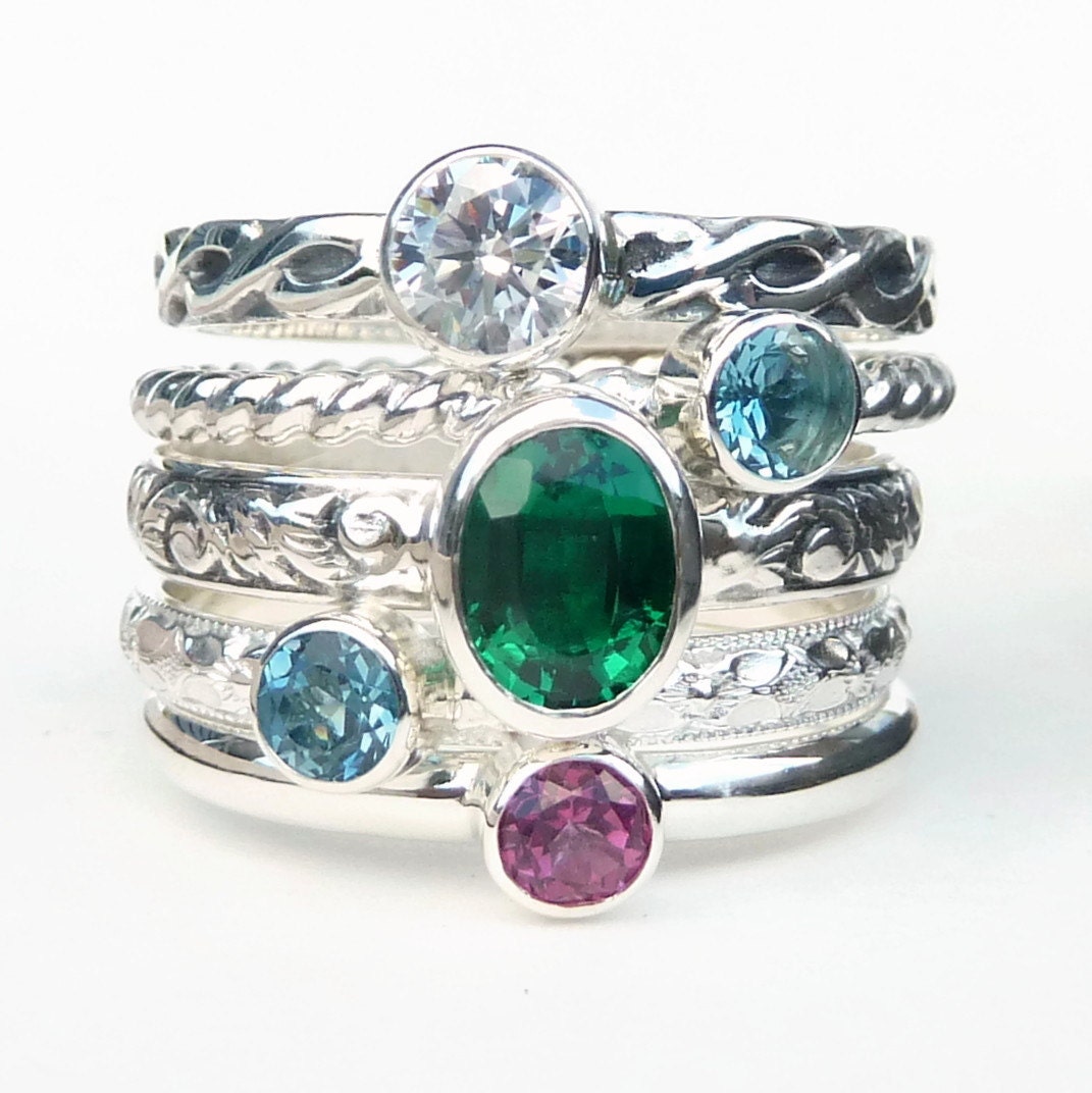 Mothers Ring 5 Birthstone Stacking Rings Family Ring