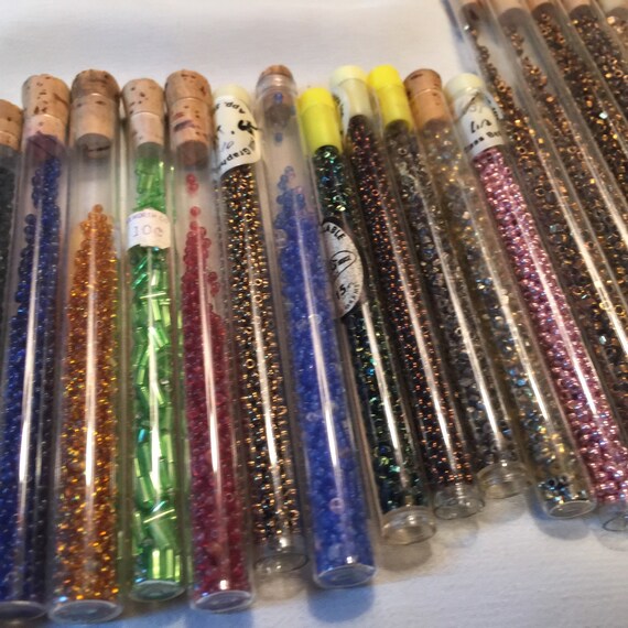 Antique vintage glass tubes seed bead collection original cork