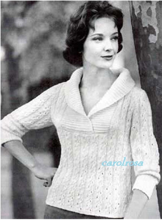 Knitting Pattern Ladies Shawl Collar Sweater/Jumper PDF