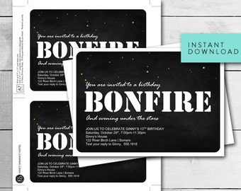 Bonfire Invitation / Night Under the Stars Bonfire / Birthday Bonfire / EDITABLE TEMPLATE / 8186