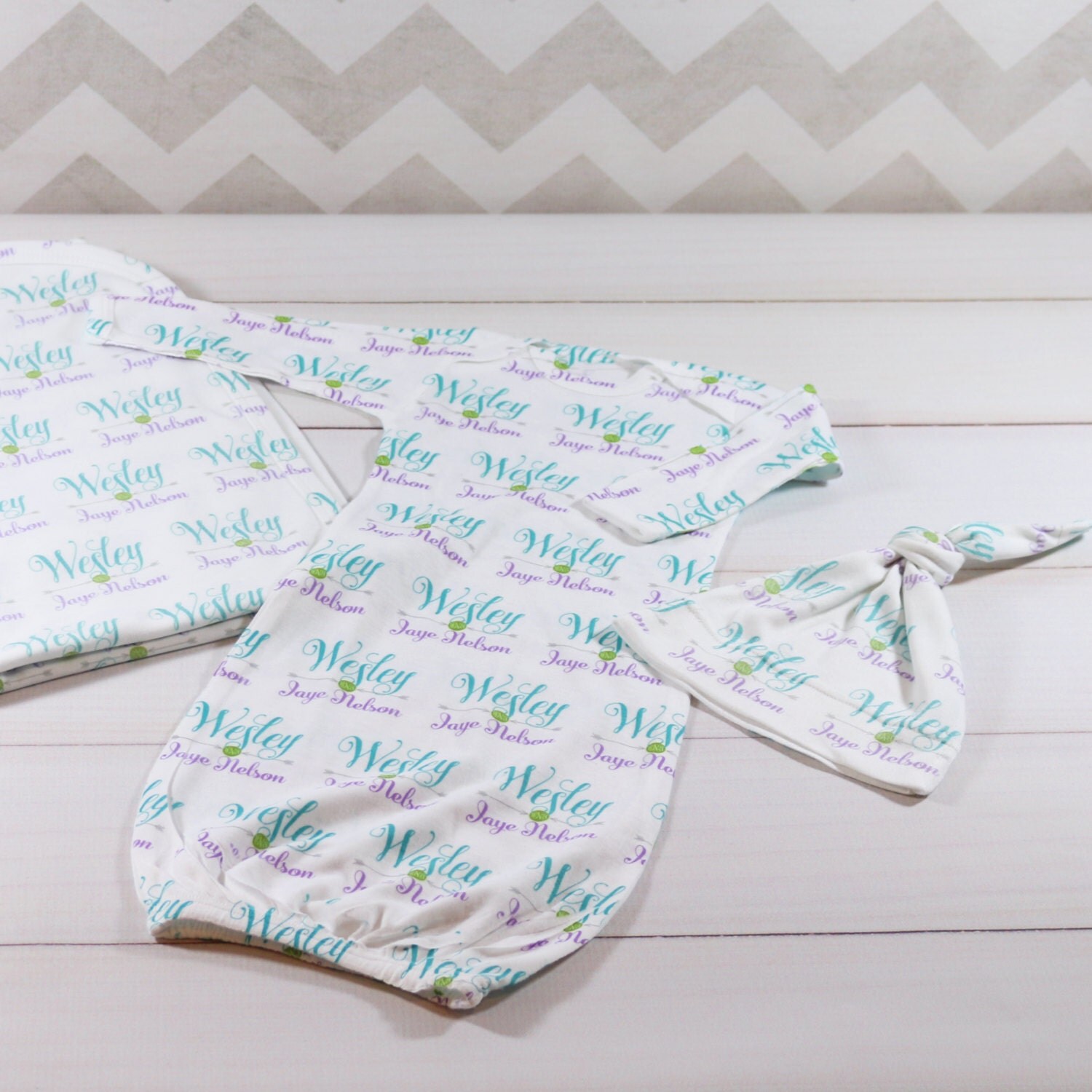 Personalized Baby Blanket Gown and Hat Baby Name Knit Blanket