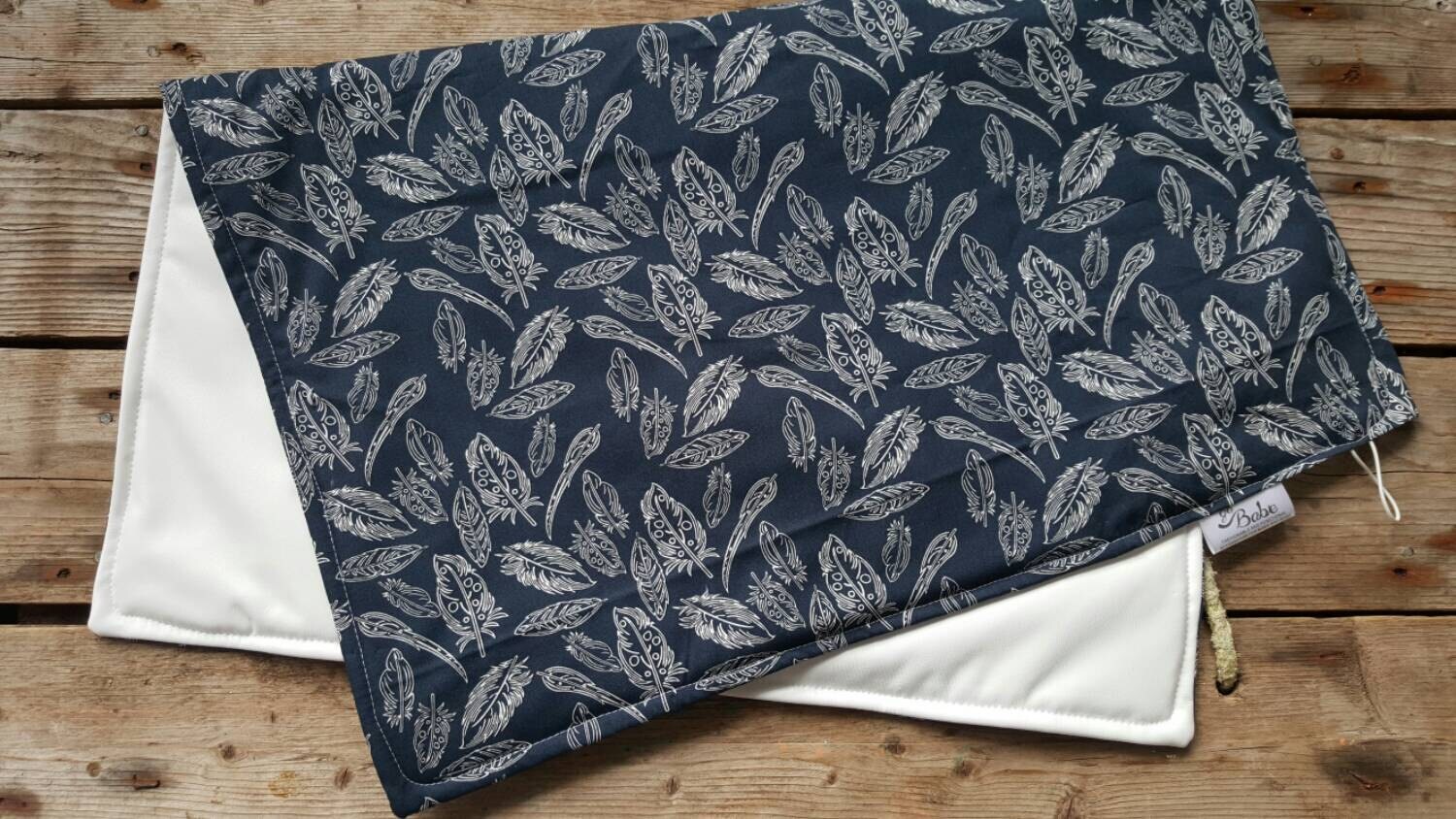 Navy Feather Travel Diaper Changing Pad// Nappy Mat// by GoBabe