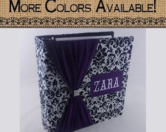 Wedding Photo Album Personalized Bridal Shower gift Baby Photo Album Personalized Photo Album 4x6 5x7 8x10 picture Black Damask Purple Z