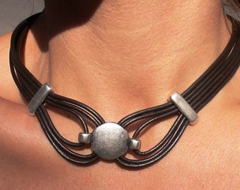 leather choker necklace, women leather necklace, Boho jewelry, bohemian jewelry, hippy jewelry, bohemian necklaces