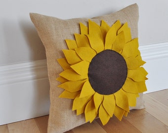 Sunflower Pillow- Burlap Pillow - Fall Pillow - Summer Pillow -Garden Pillow - Autumn Decor - Housewarming Gift Pillow