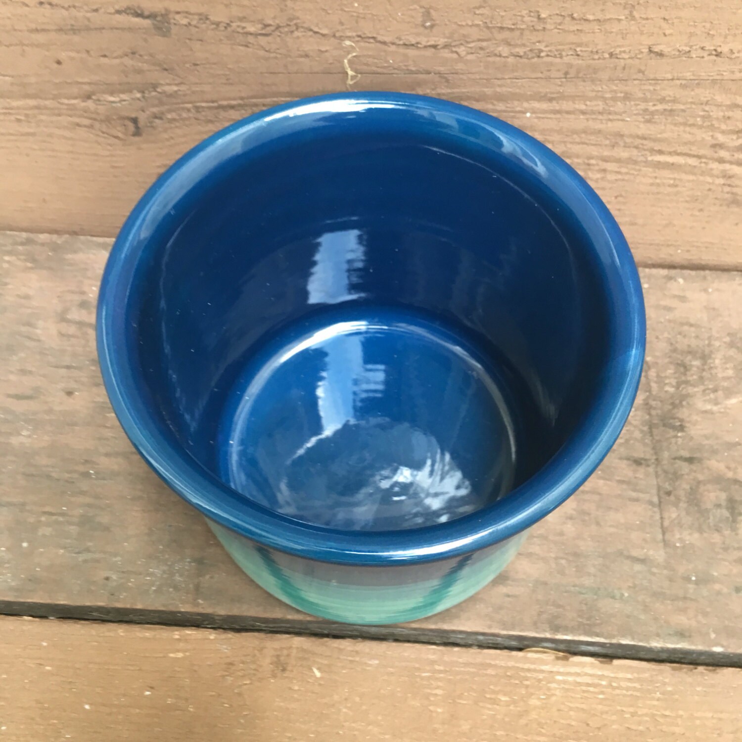 Ceramic Crock or Utensil Holder Large Turquoise Ombre